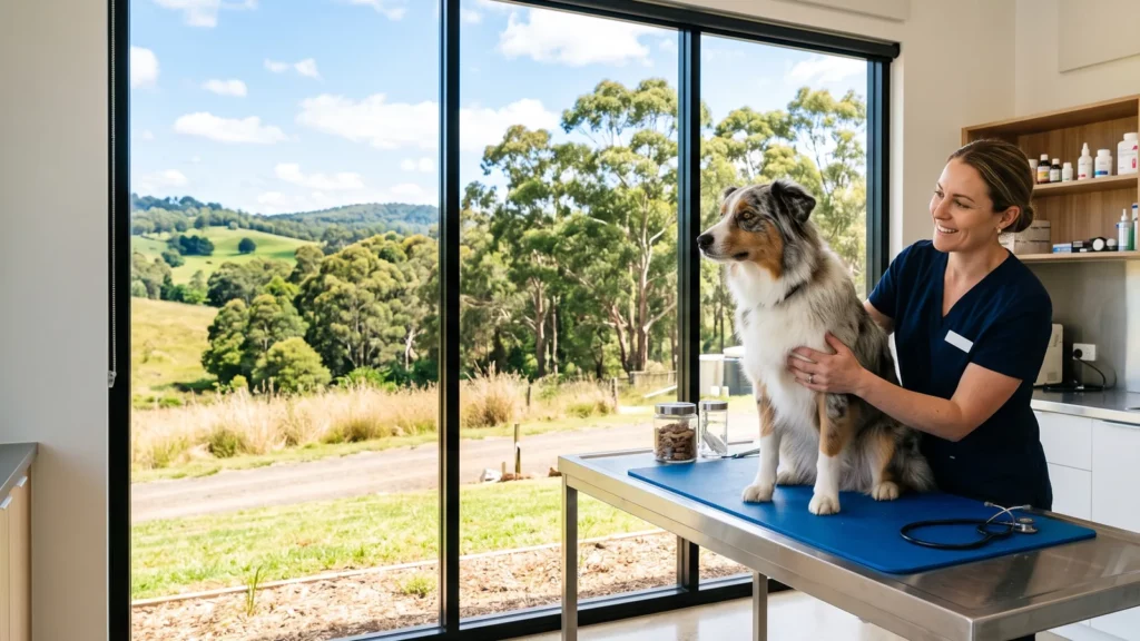 Veterinary clinic consultation room with an examination table